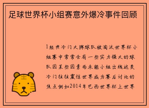 足球世界杯小组赛意外爆冷事件回顾